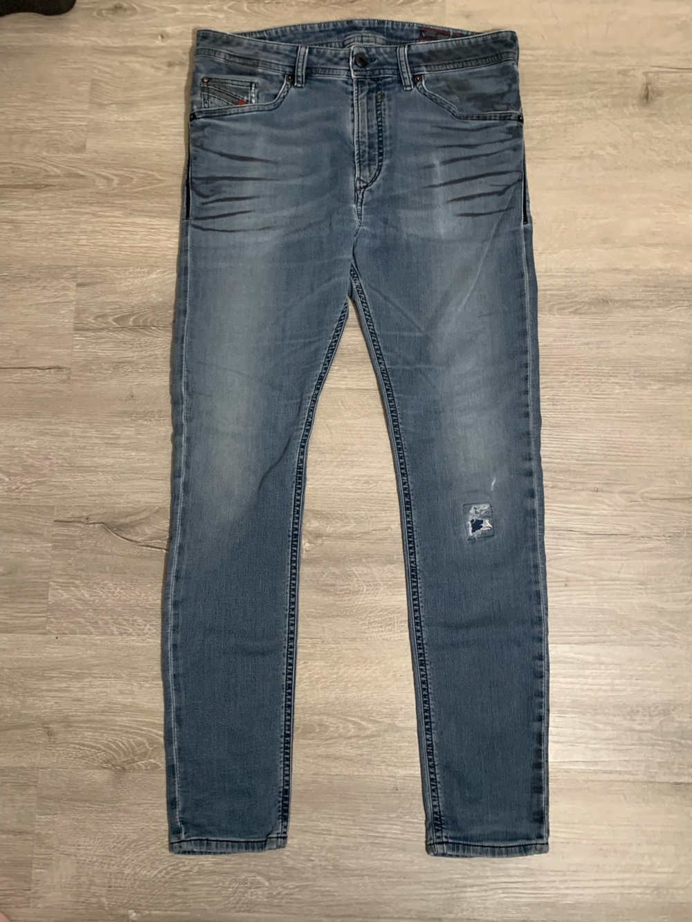 Men’s Diesel “Spender” Slim Straight Blue/Gray Wash Hybrid Denim Sweatpants